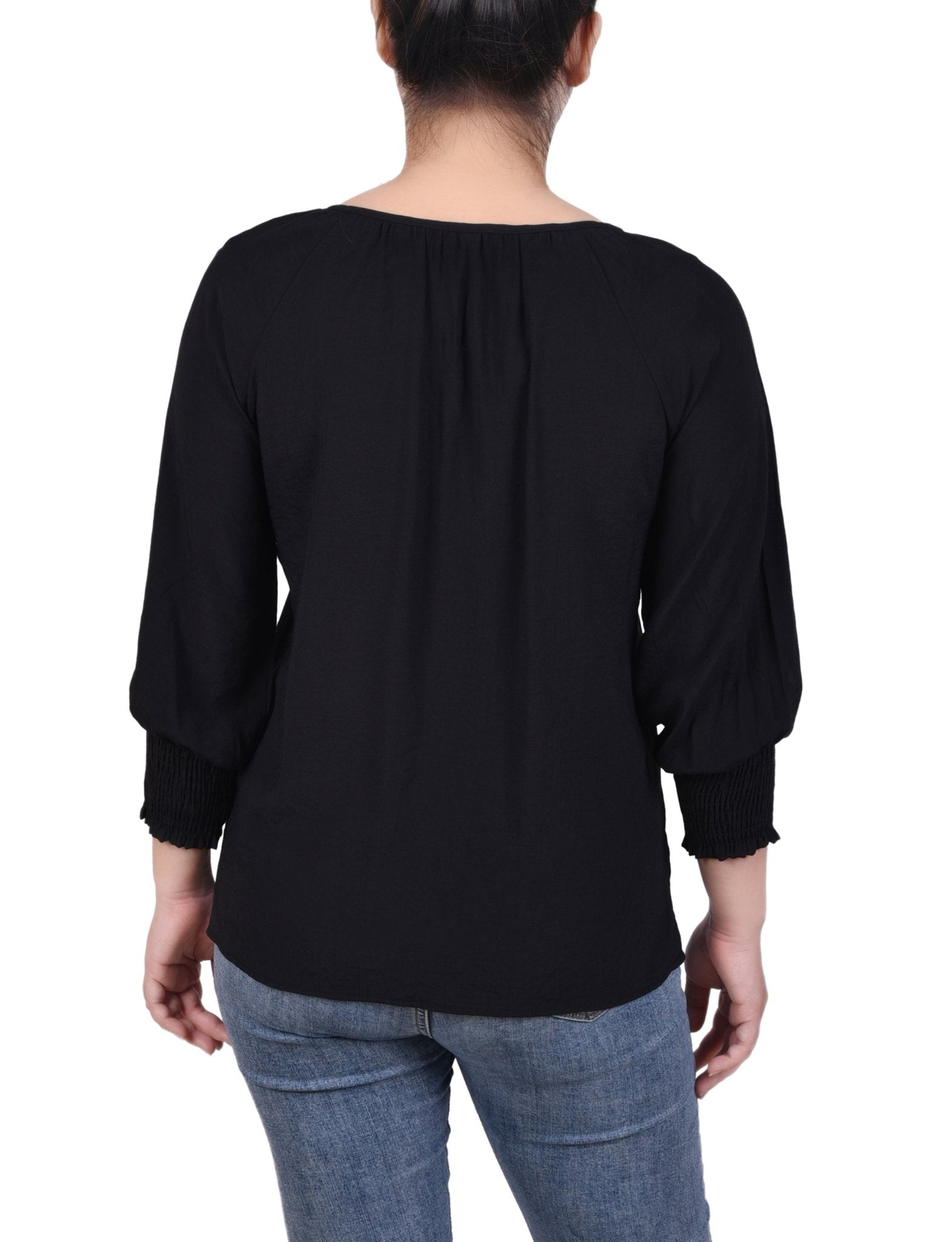 3/4 Sleeve Button Front Blouse - Petite - DressbarnShirts & Blouses