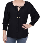 3/4 Sleeve Button Front Blouse - Petite - DressbarnShirts & Blouses