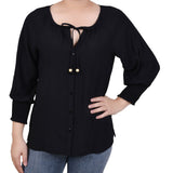 3/4 Sleeve Button Front Blouse - Petite - DressbarnShirts & Blouses