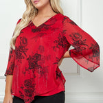 3/4 Sleeve Hanky Hem V - Neck Blouse - Plus - DressbarnBlouses