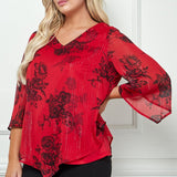 3/4 Sleeve Hanky Hem V - Neck Blouse - Plus - DressbarnBlouses