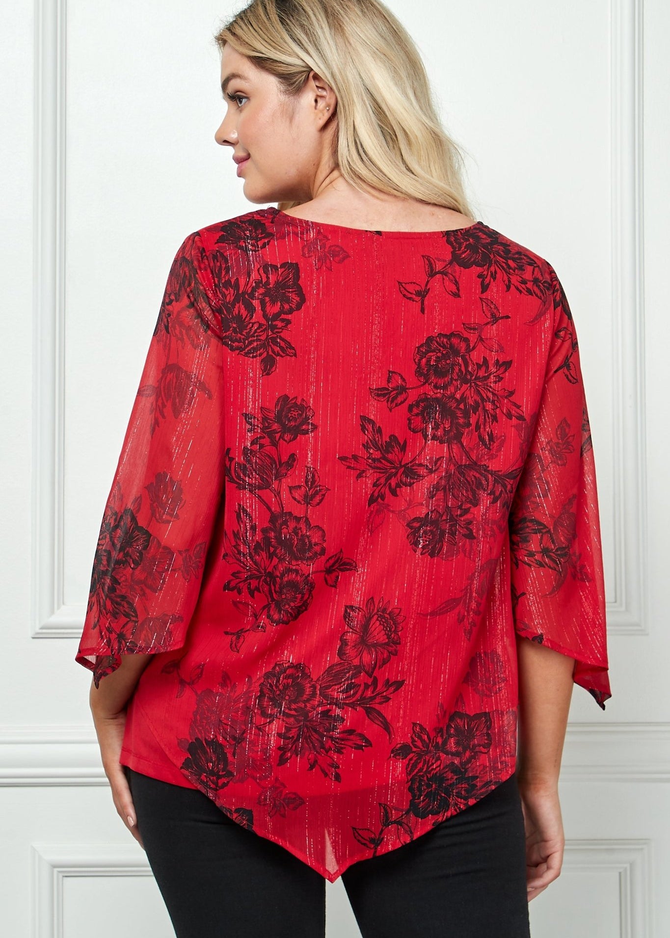 3/4 Sleeve Hanky Hem V - Neck Blouse - Plus - DressbarnBlouses