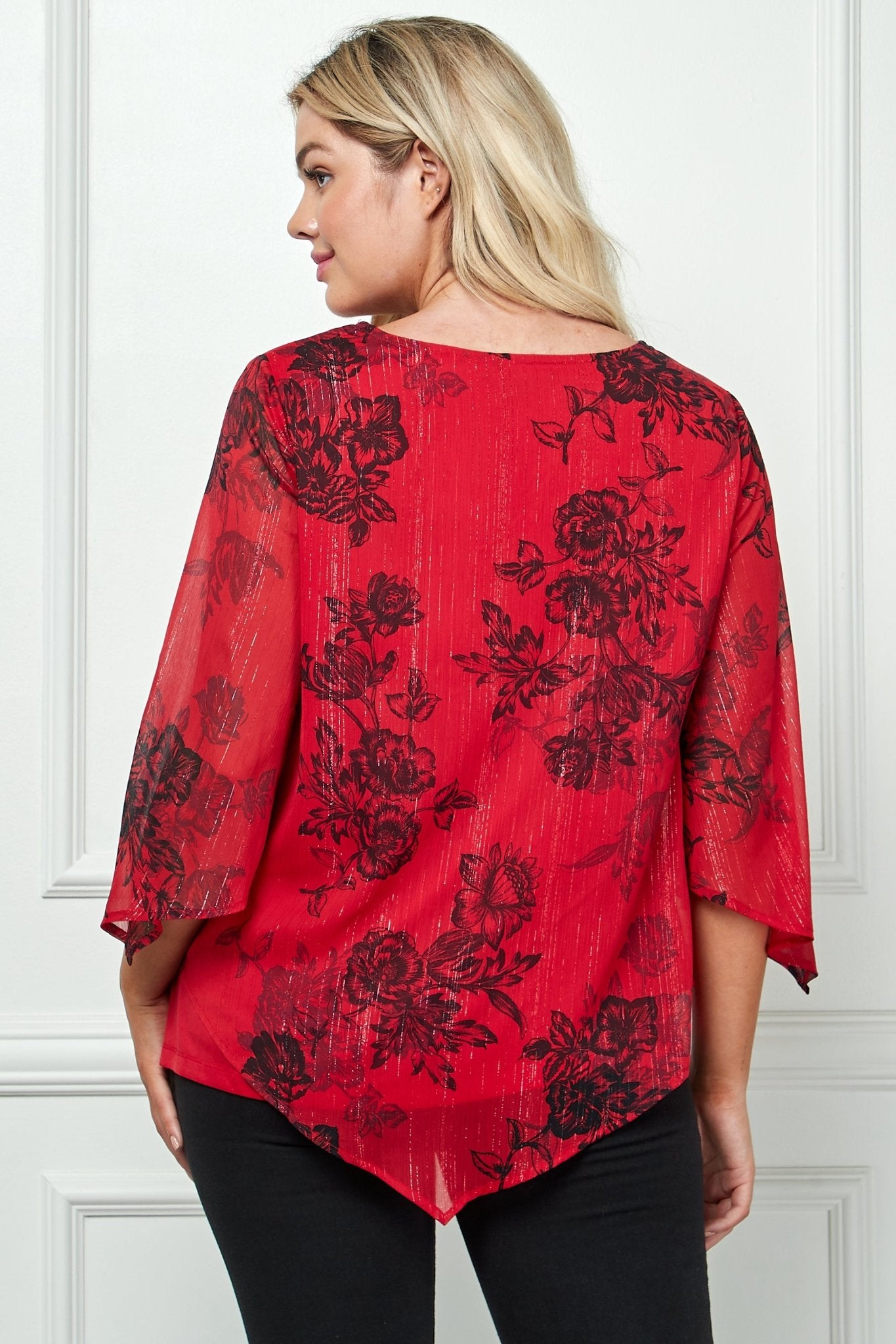 3/4 Sleeve Hanky Hem V - Neck Blouse - Plus - DressbarnBlouses