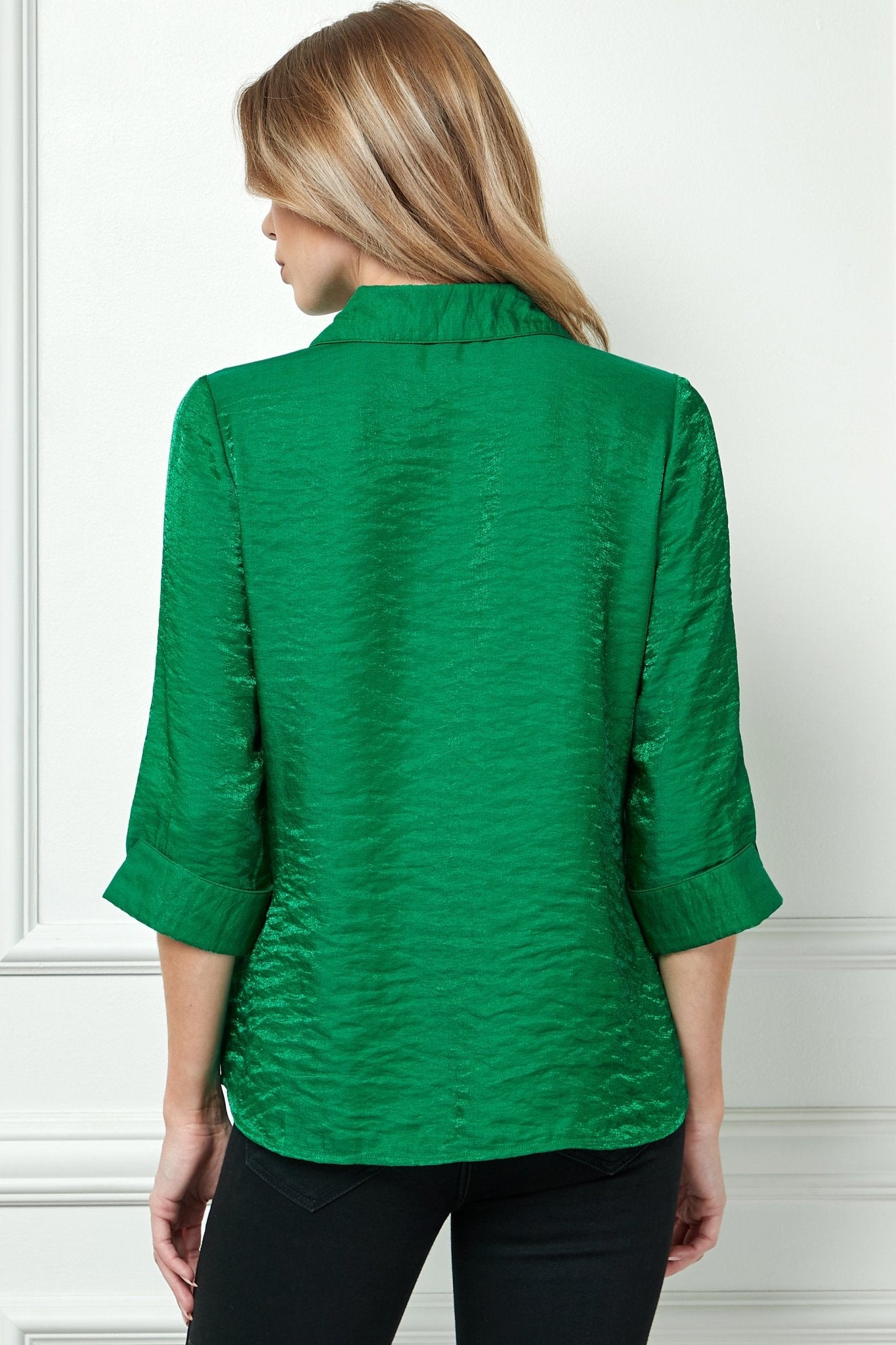 3/4 Sleeve Notch Button-Front Shirt, Green – Dressbarn