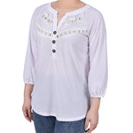 3/4 Sleeve Swiss Dot Top - Petite - DressbarnShirts & Blouses