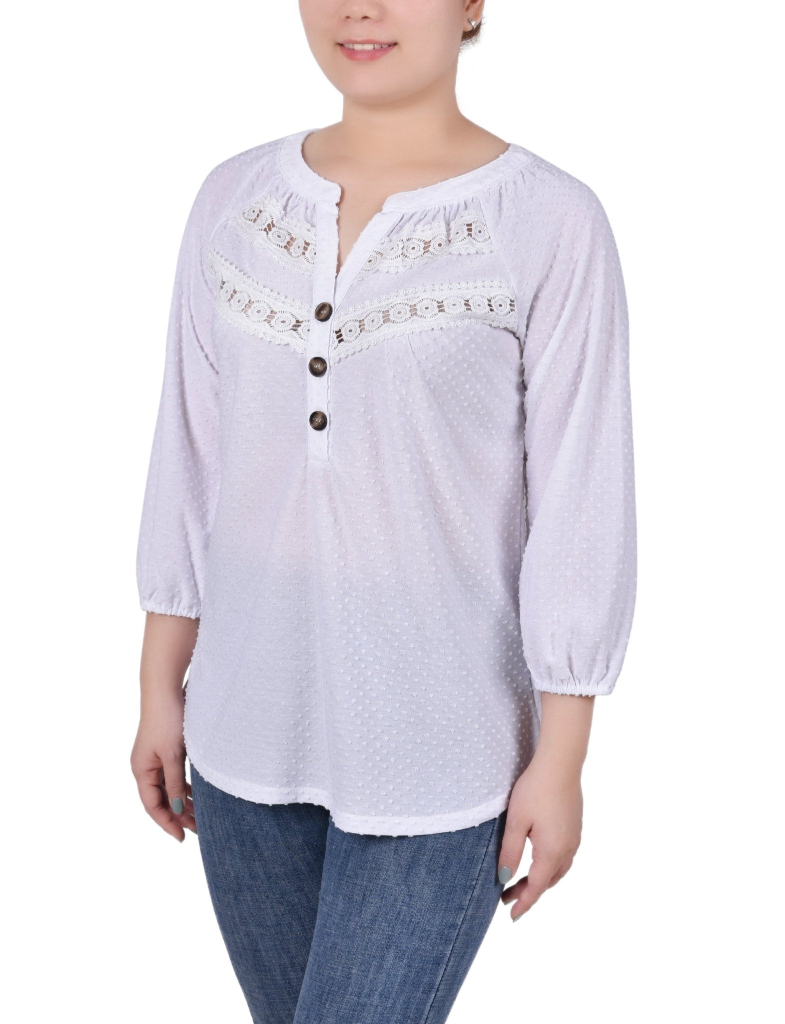 3/4 Sleeve Swiss Dot Top - Petite - DressbarnShirts & Blouses