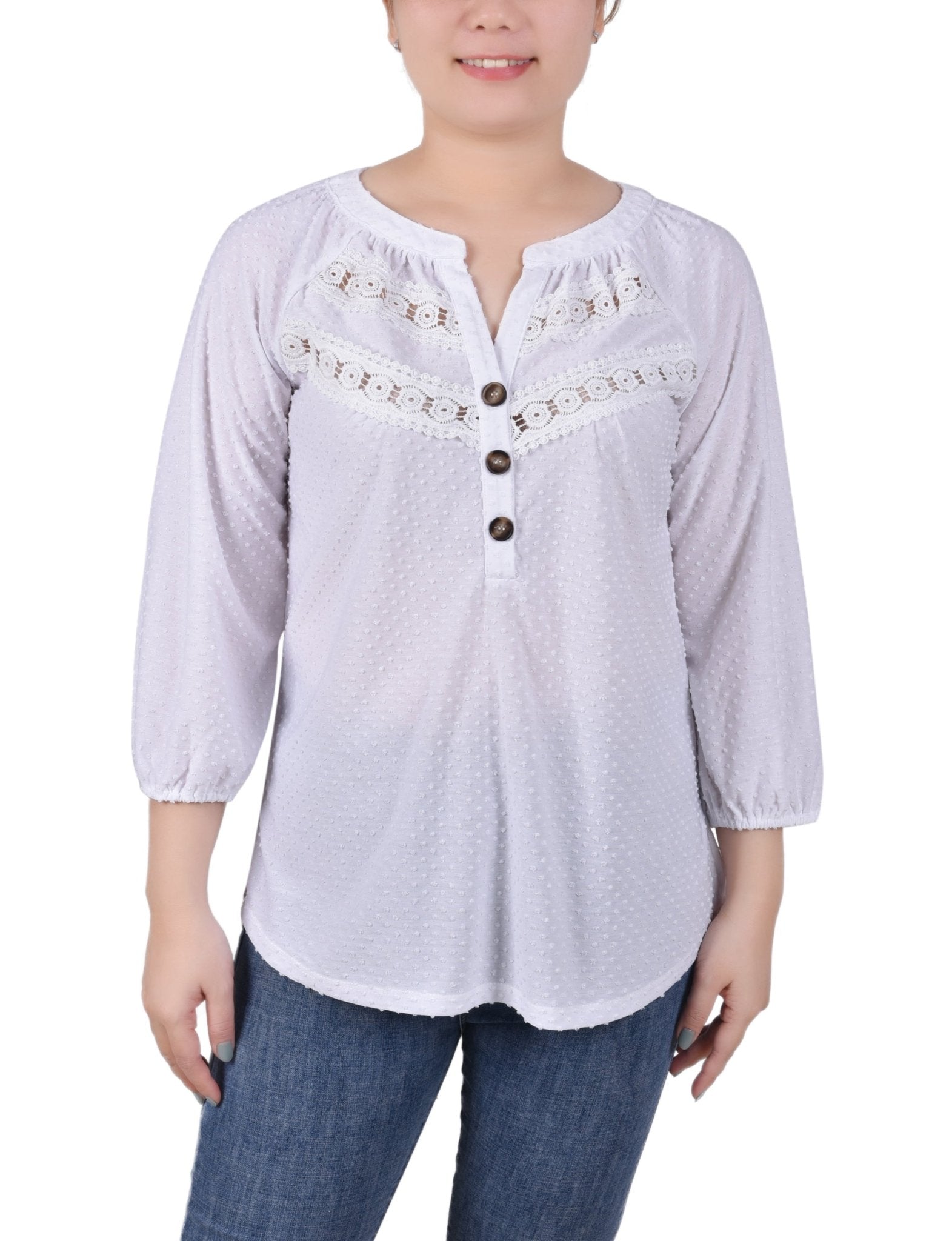 3/4 Sleeve Swiss Dot Top - Petite - DressbarnShirts & Blouses