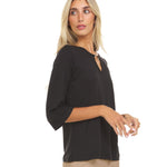 3/4 Sleeve Tunic With Metal Heart Design Detail At Keyhole Neckline - DressbarnShirts & Blouses