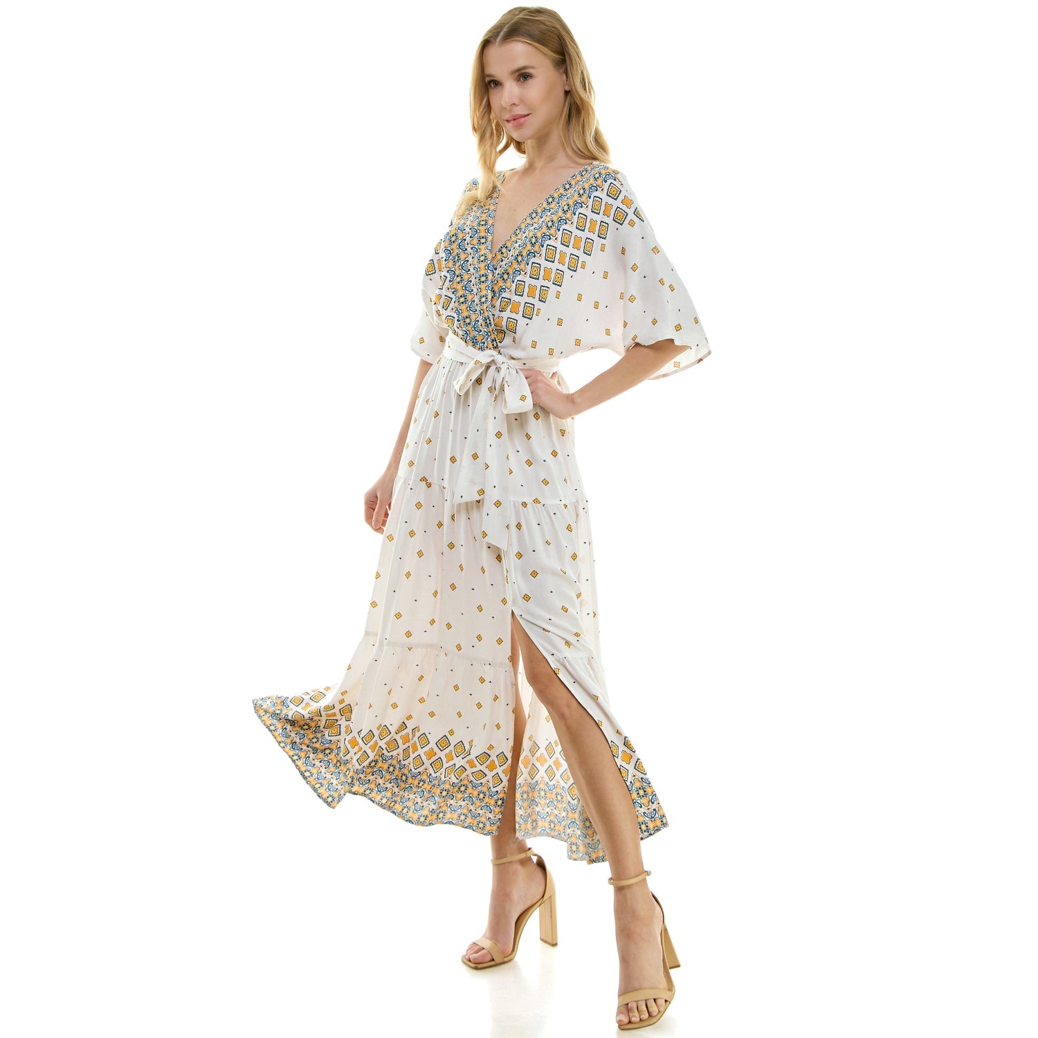 3/4 Sleeve Wrap Style Midi Dress Dressbarn 3/4 Sleeve Wrap Style Midi Dress Dressbarn