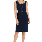 2-Piece Jacket Dress with Detachable Necklace, Navy/Yellow