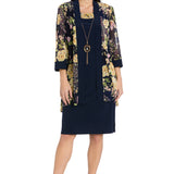 2-Piece Jacket Dress with Detachable Necklace, Navy/Yellow