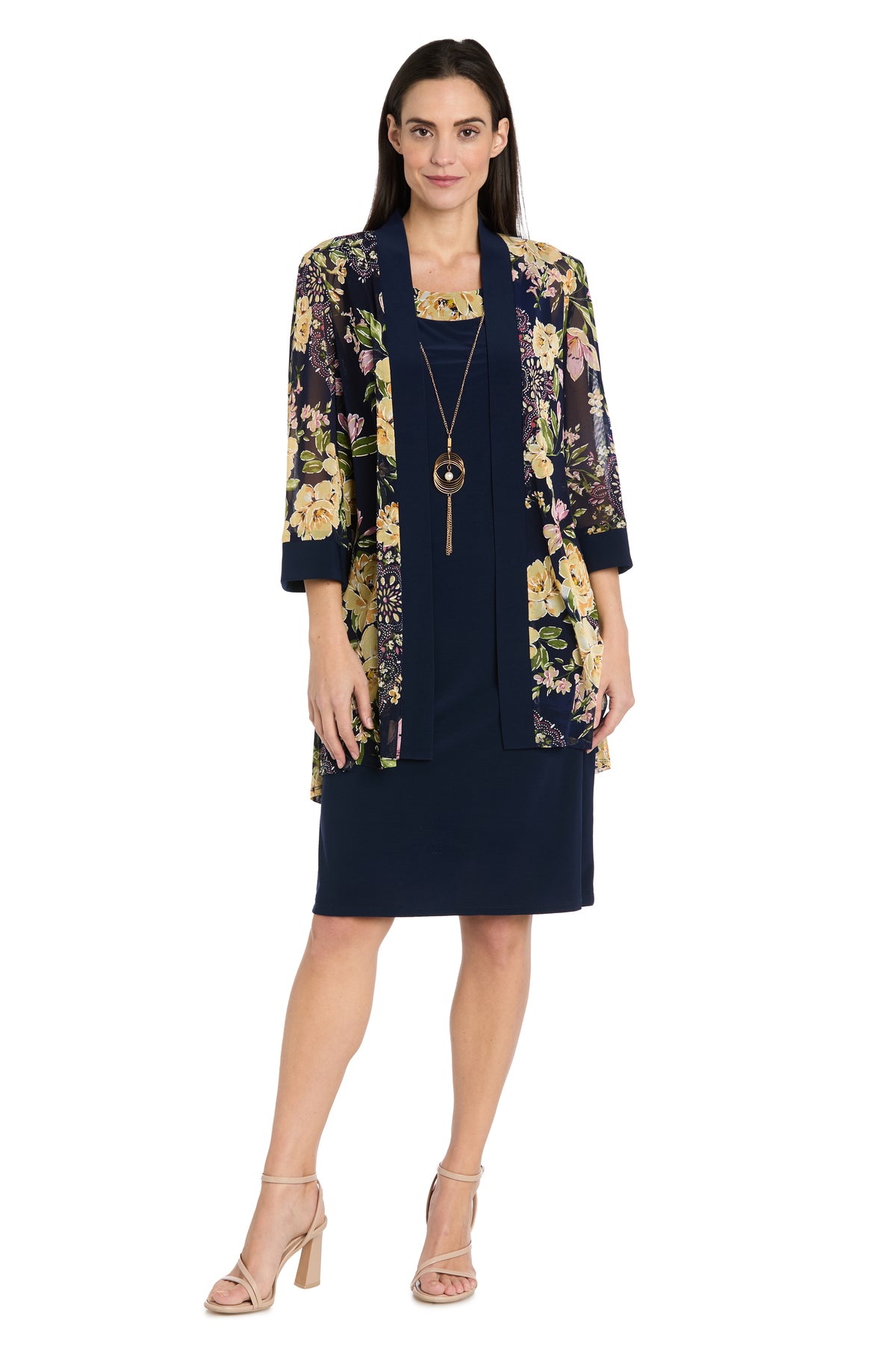 navy and yellow dress Women R&M Richards Puff Floral Jacket 18 Navy/Yellow 'Samantha' Pink Cotton Gingham Machine washable Black Office Dress Color:Cinnamon/Gold