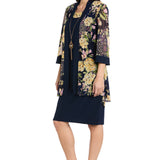 2-Piece Jacket Dress with Detachable Necklace, Navy/Yellow