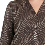 NY Collection Plus Size Long Sleeve V Neck Blouse With Metallic Print