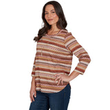 Alfred Dunner Textured Stripe Knit Top with Necklace - Tan - Petite