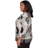 Alfred Dunner Tropical Leaf Border Print Split Neck Top - Plus