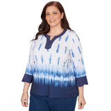 Alfred Dunner Tie Dye Border Split Neck Top - Plus