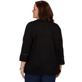 Alfred Dunner Spliced Texture Metallic Studded Top - Black - Plus