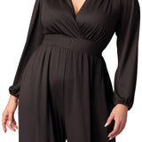 Brigitte Long Sleeve Jumpsuit - Black - Plus