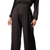 Brigitte Long Sleeve Jumpsuit - Black - Plus