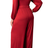Brigitte Long Sleeve Jumpsuit - Red - Plus