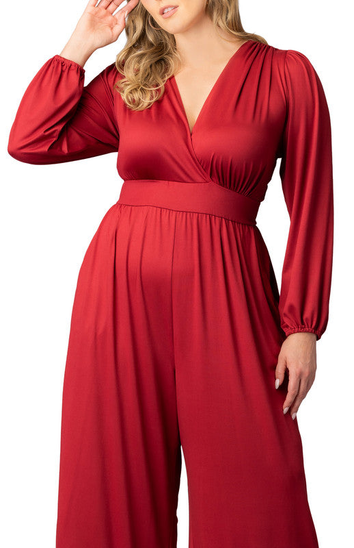 long sleeve dress jumpsuit Tadashi Shoji Sahana Bishop Sleeve Plunge Women Jumpsuit