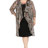 2Pc Jacket Dress with Detachable Necklace  - Plus