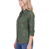NY Collection 3/4 Sleeve Roll Tab Foil Print Blouse