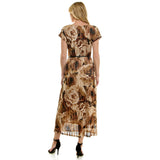 Short T-Sleeve Keyhole Button Back Lined Maxi Dress with Removable Belt