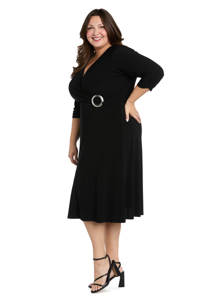 Midi Jersey Faux Wrap with 3/4 Sleeves-Black -Plus Dressbarn Midi Jersey Faux Wrap with 3/4 Sleeves-Black -Plus Dressbarn