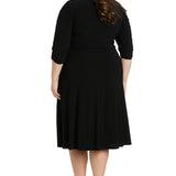 Midi Jersey Faux Wrap with 3/4 Sleeves-Black -Plus