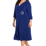 Midi Jersey Faux Wrap with 3/4 Sleeves - Indigo - Plus