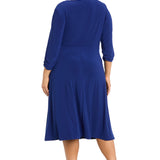 Midi Jersey Faux Wrap with 3/4 Sleeves - Indigo - Plus