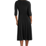 Midi Jersey Faux Wrap with 3/4 Sleeves - Black
