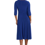 Midi Jersey Faux Wrap with 3/4 Sleeves - Indigo