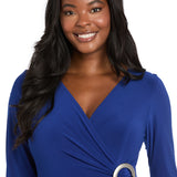 Midi Jersey Faux Wrap with 3/4 Sleeves - Indigo