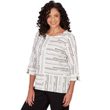 Alfred Dunner Spliced Jacquard Stripe Top- Petite