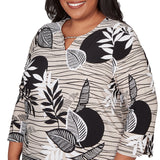Alfred Dunner Tropical Leaf Border Print Split Neck Top - Plus