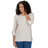 Alfred Dunner Spliced Texture Metallic Studded Top - Oatmeal