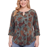 NY Collection Plus Size 3/4 Sleeve Flocked Knit Pullover Top