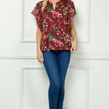 Short Flutter Sleeve Cutout Removable Trim Front Neck Mix Media Blouse