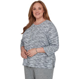 Alfred Dunner Space Dye Top with Necklace - Black/Grey - Plus