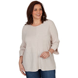 Alfred Dunner Spliced Texture Metallic Studded Top - Oatmeal - Plus