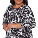 Alfred Dunner Floral Linework Side Tie Ruched Top - Plus