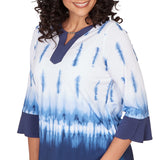 Alfred Dunner Tie Dye Border Split Neck Top- Petite
