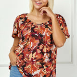 Short Flutter Sleeve Cutout Trim Front Neck Blouse - Plus