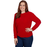 Alfred Dunner Cable Pullover Chenille Sweater - Red - Petite