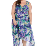 Printed Surplice with Hi Lo Hem  - Blue Multi - Plus