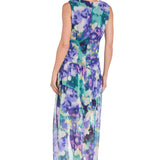 Printed Surplice Dress with Hi-Low Hem, Blue/Multi