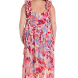 Printed Surplice with Hi Lo Hem  - Coral Multi - Plus